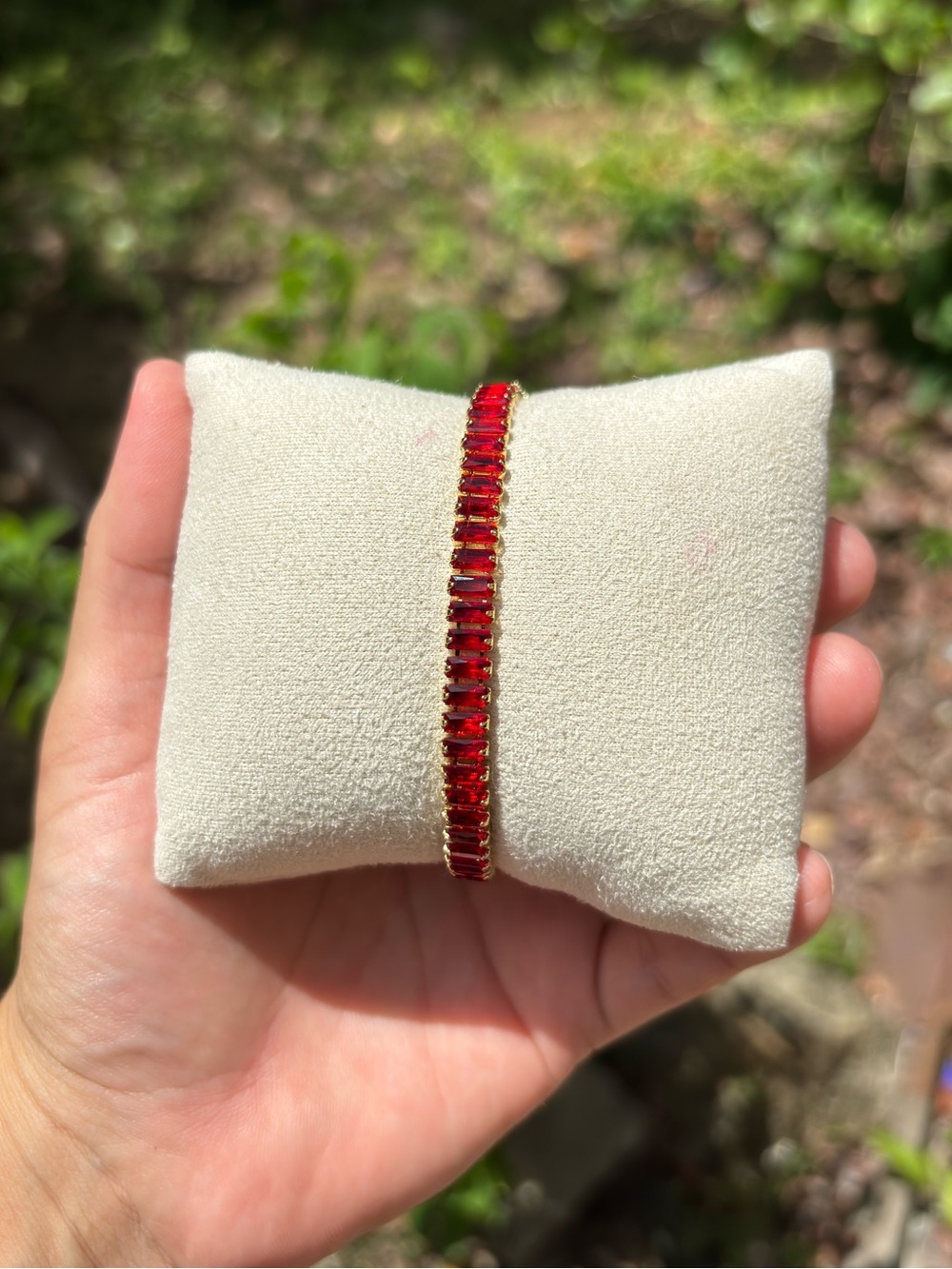 18K Gold Plated Stainless Steel Ruby Red Diamond Tennis Bracelet